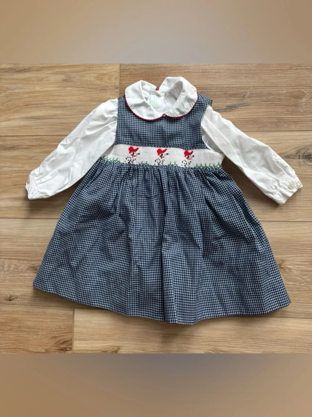 Vive La Fete Collection Bebe Smocked Poodle Gingham Dress & Blouse Set 18 M